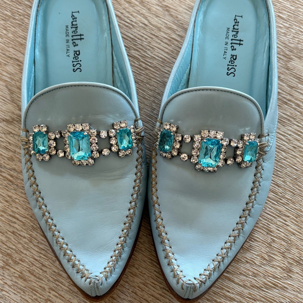 Designer Lauretta Reiss Leather Jewel Mules Loafers - Picture 9 of 9